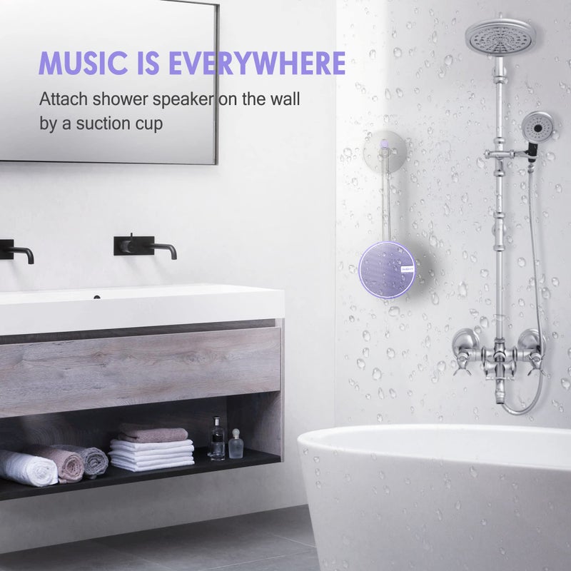 INSMY C12 IPX7 Waterproof Shower Bluetooth Speaker, Portable Small Speaker, Speakers Bluetooth Wireless Loud Clear Sound Support TF Card Suction Cup for Kayak Canoe Beach Gift (Purple) - Image 5